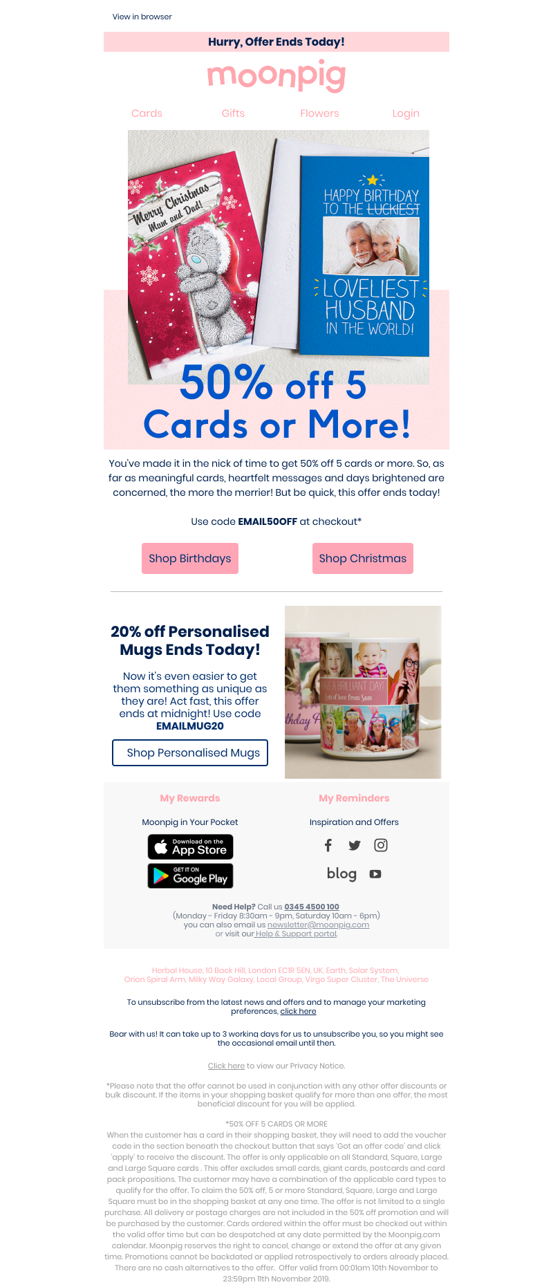 Moonpig - ⏰ Last chance to get 50% off 5 cards or more! ⏰