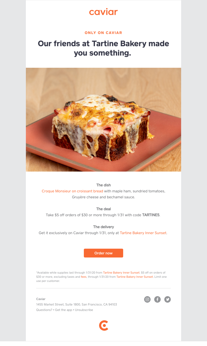  - A limited-time dish from Tartine Bakery, only on Caviar