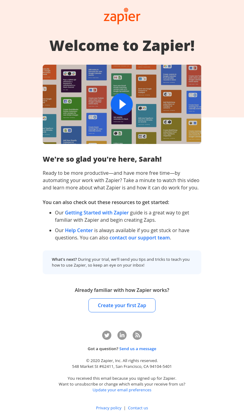  - Welcome to Zapier!
