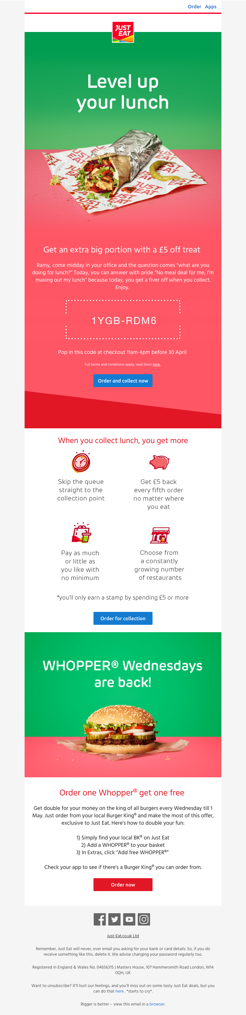 Just Eat - Ramy, treat yourself to a larger lunch with £5 off