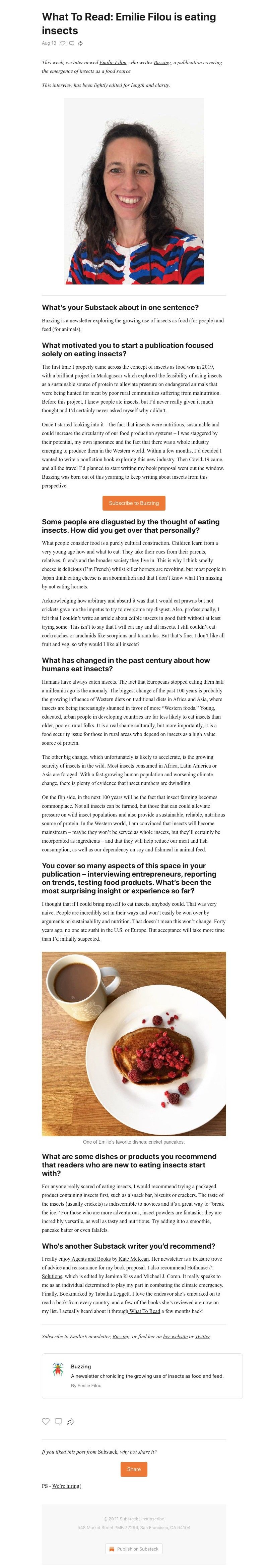 Substack - What To Read: Emilie Filou is eating insects
