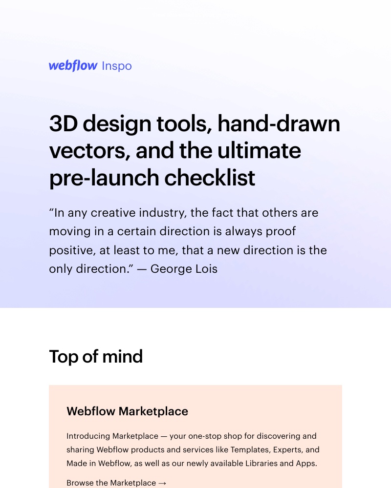 Webflow - 3D design tools, hand-drawn vectors, and the ultimate pre-launch checklist ✅