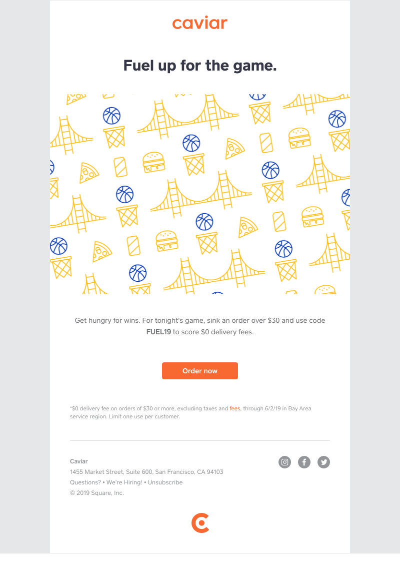  - Fuel up for the finals (with $0 delivery fees)