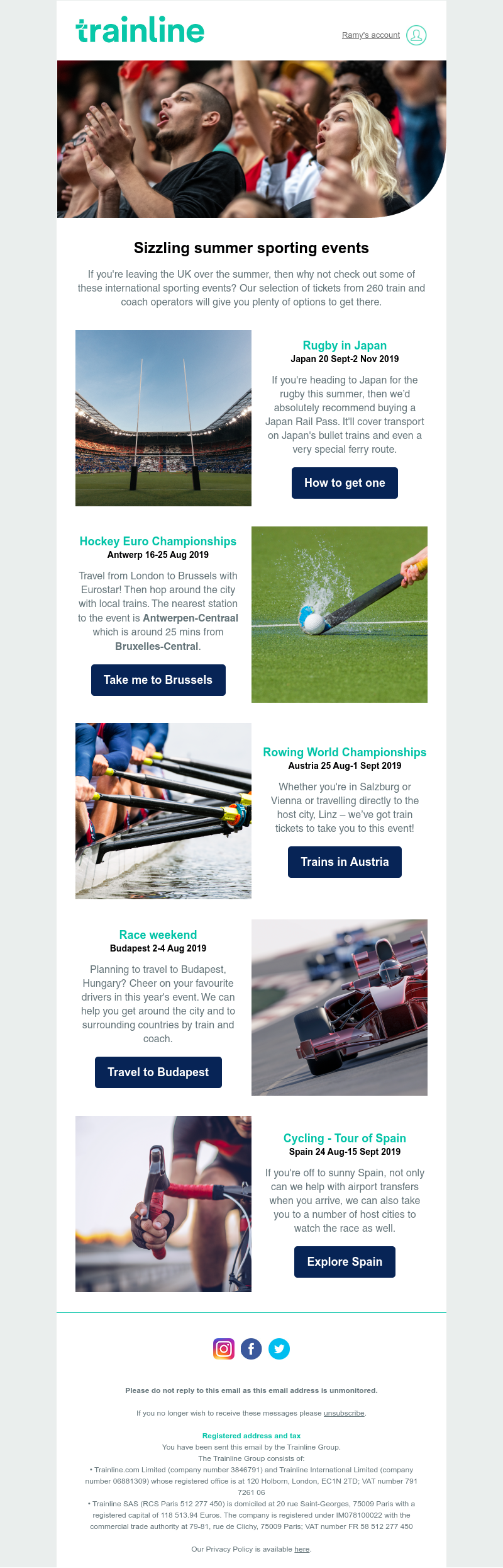 Trainline - Sizzling summer sporting events