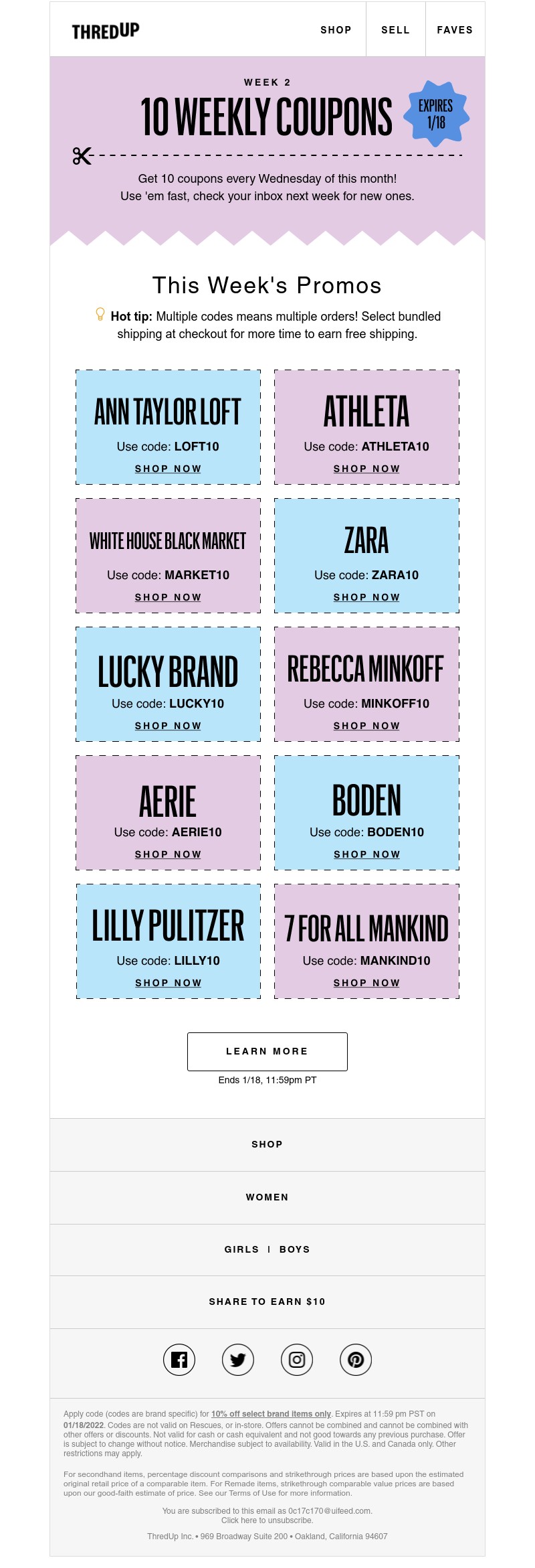 thredUP - YOUR 10 COUPONS HAVE ARRIVED