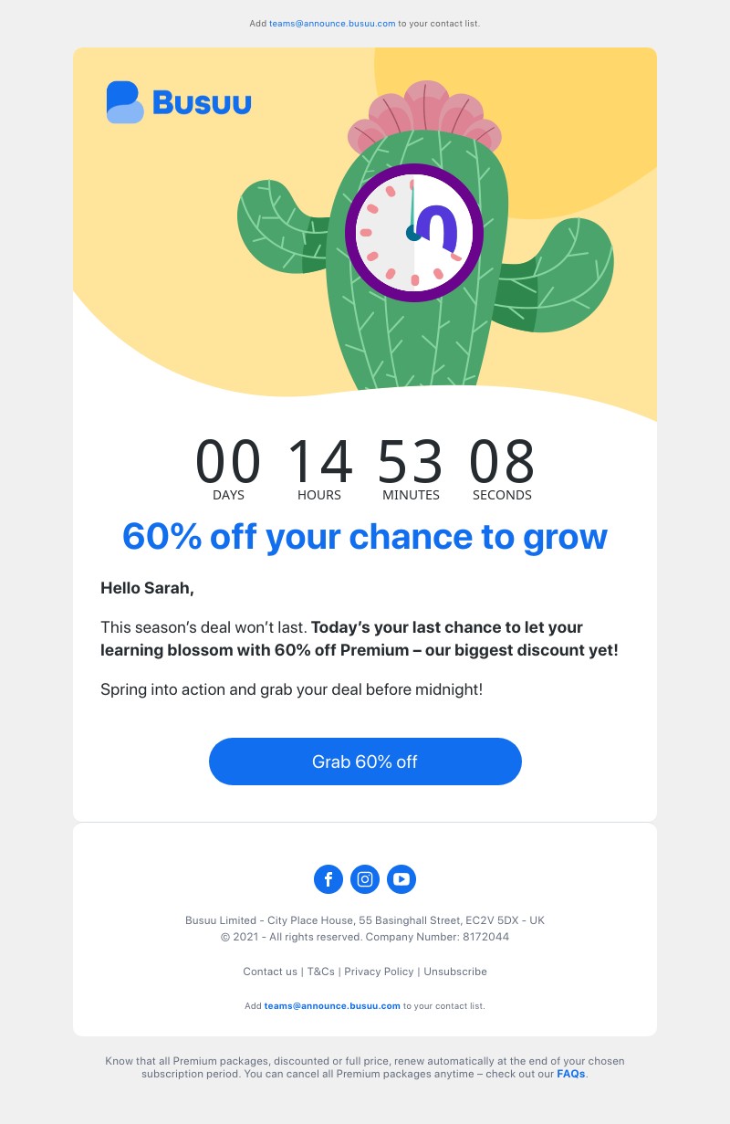 Busuu - 60% off ends at midnight, Sarah 😲 