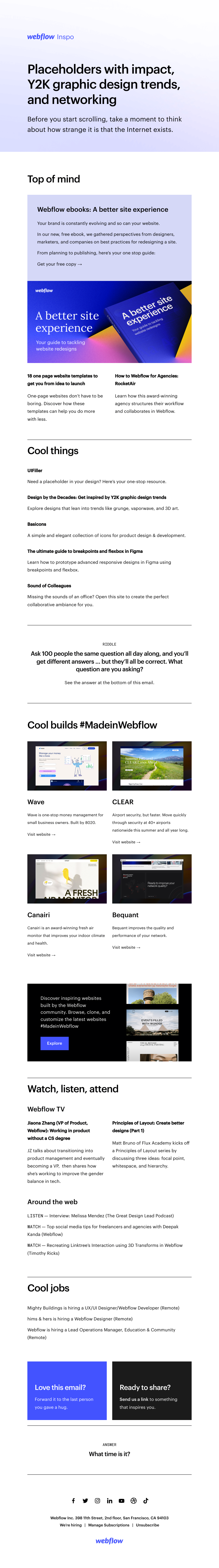 Webflow - Placeholders with impact, Y2K graphic design trends, and networking 🤝