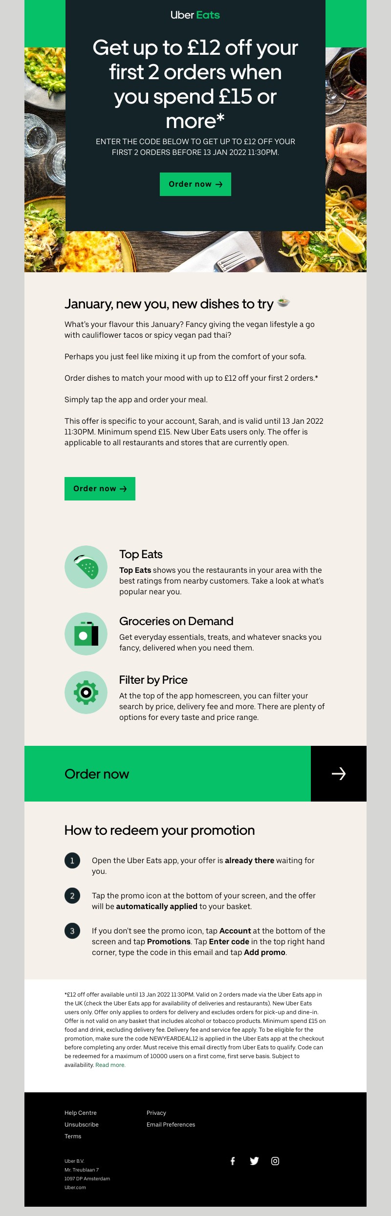 Uber Eats - Get  £12 off  your first 2 orders