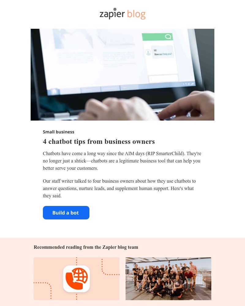Zapier - 4 chatbot tips from business owners