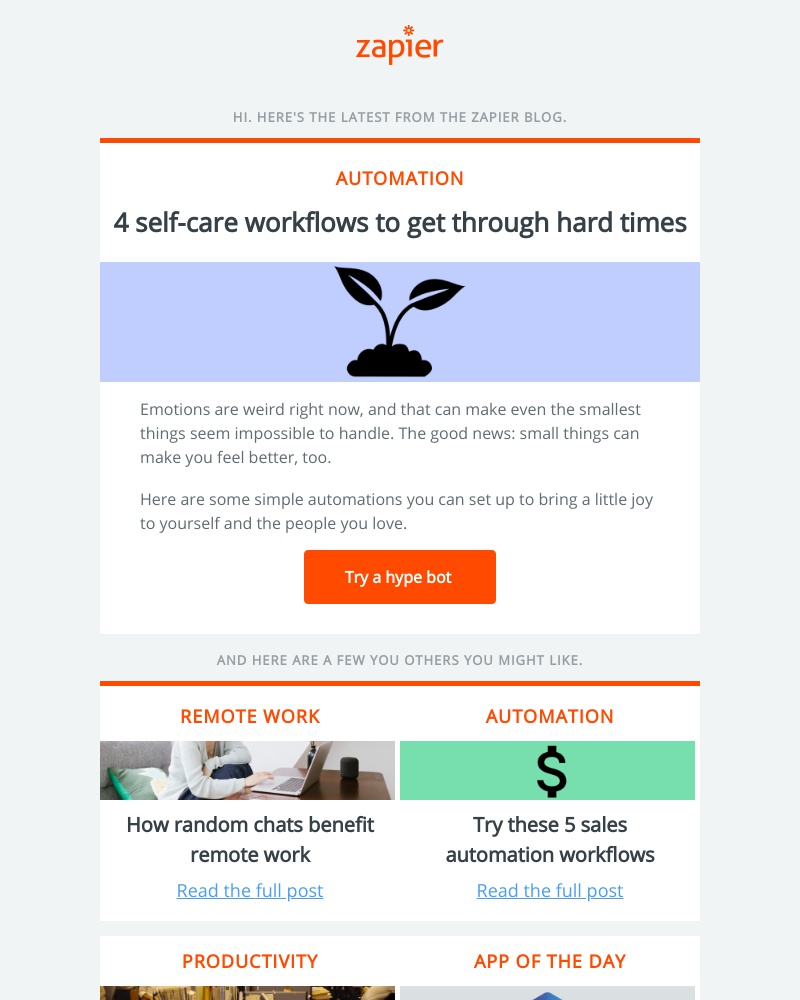 Zapier - 4 self-care workflows to get through hard times