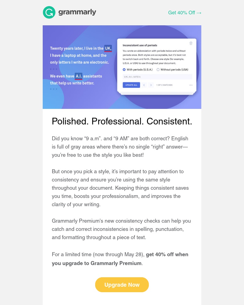 Grammarly - 40% Off + Get Access to Our New Consistency Check