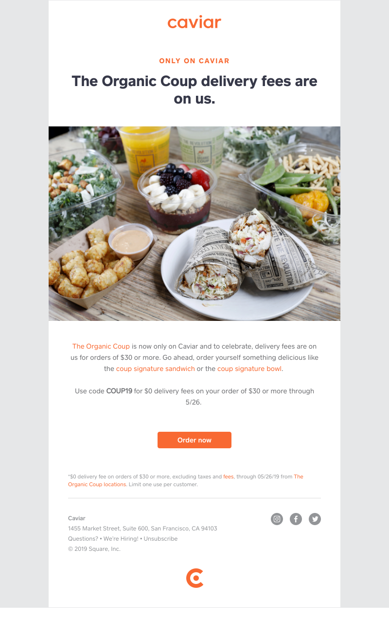  - $0 delivery fees on The Organic Coup orders