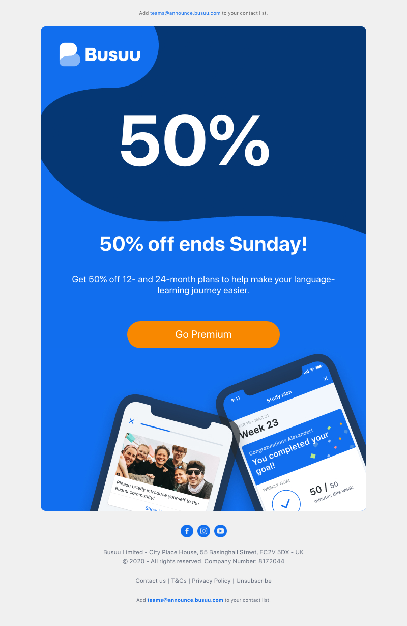 Busuu - ⏱️ 50% off ends at midnight ⏱️ Still want to make a change in your life?     