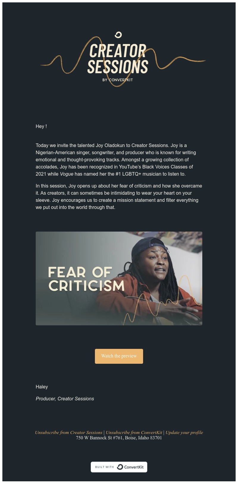 ConvertKit - Inspiration for overcoming fear of criticism
