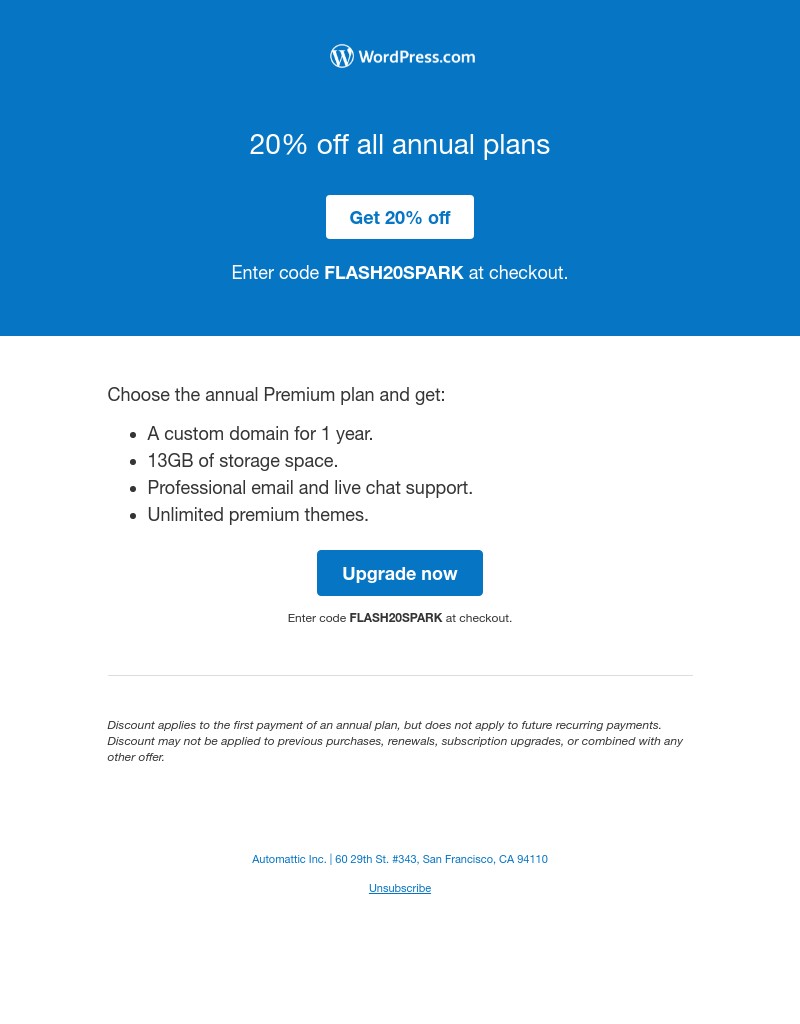 WordPress - 2 Days Only: save 20% when you upgrade your site