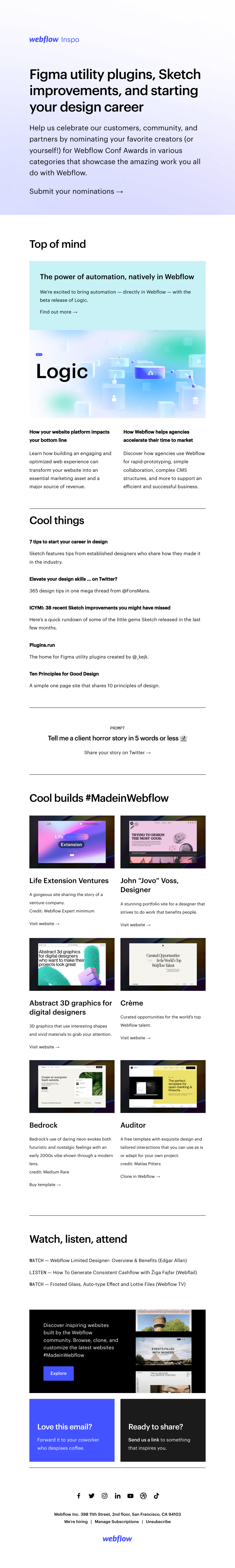 Webflow - Figma utility plugins, Sketch improvements, and starting your design career 🧭