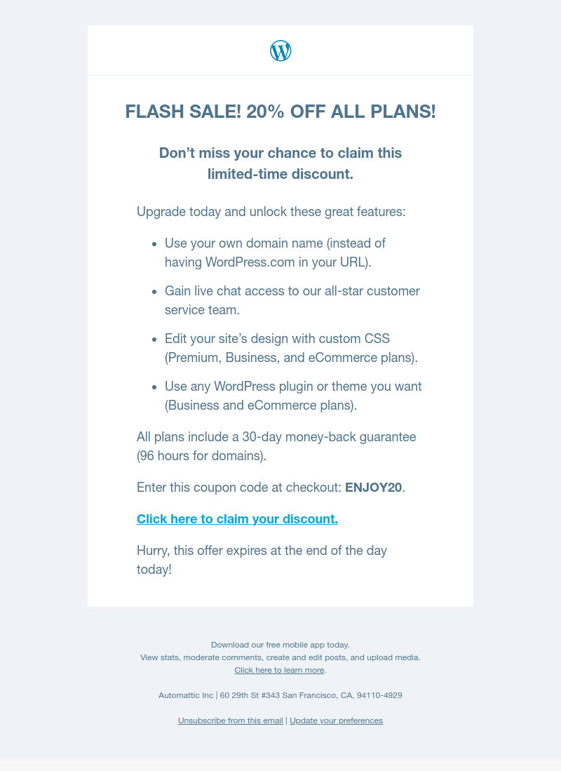 WordPress - Flash sale – today only! Save big on upgraded WordPress.com plans