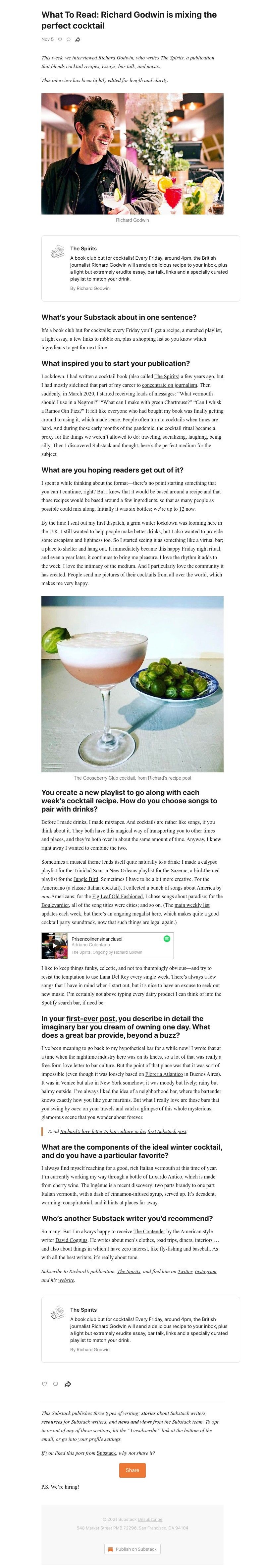 Substack - What To Read: Richard Godwin is mixing the perfect cocktail