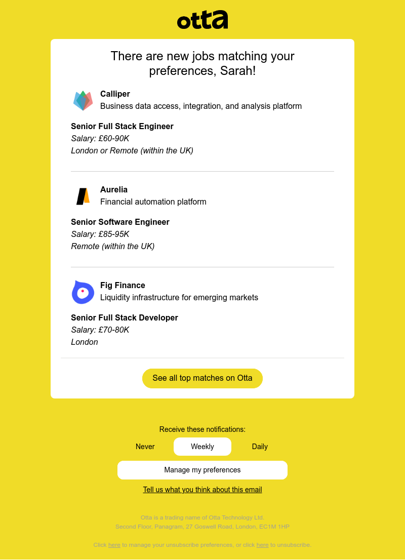 Otta - New match: Senior Full Stack Engineer at Calliper