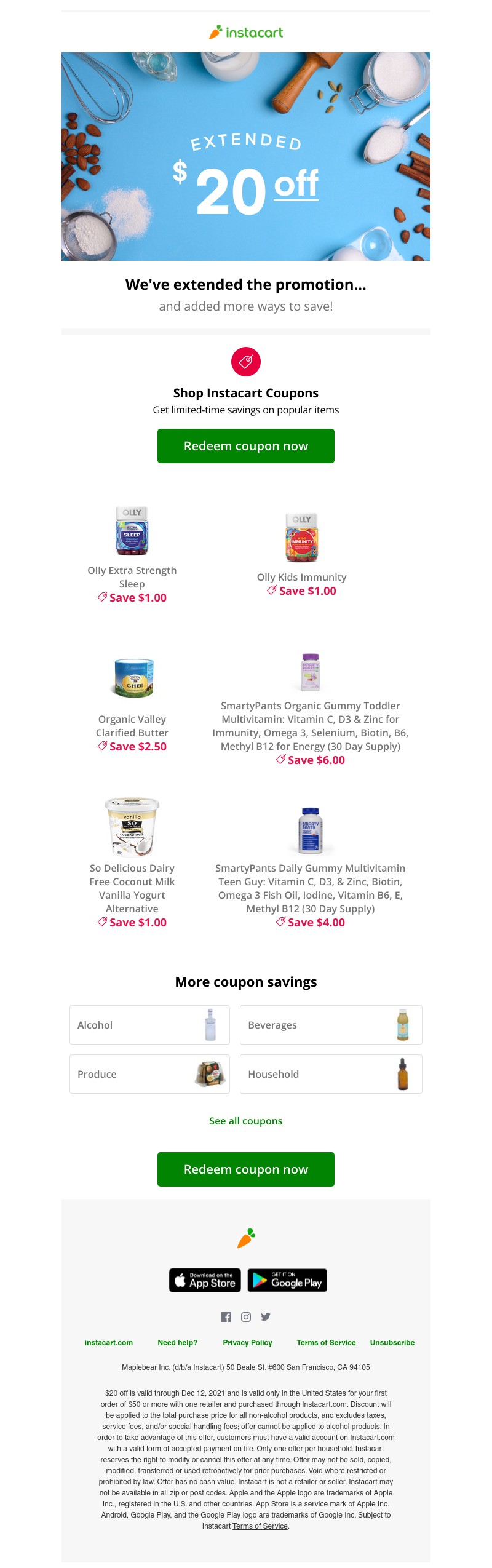 Instacart - 🎉 Extended for you: $20 off your first order