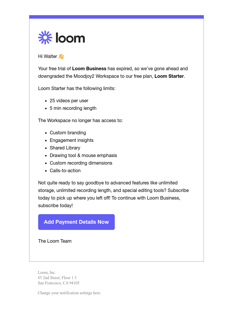 Notion - Moodjoy2 has been downgraded to Loom Starter