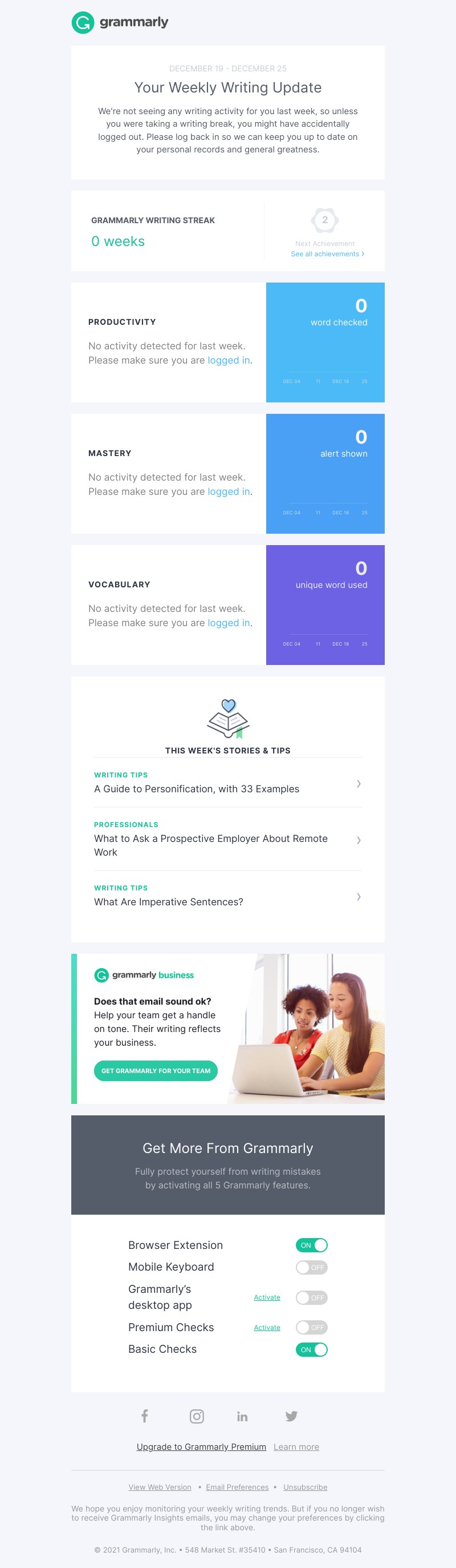 Grammarly - We want to send you stellar stats and awesome achievements!