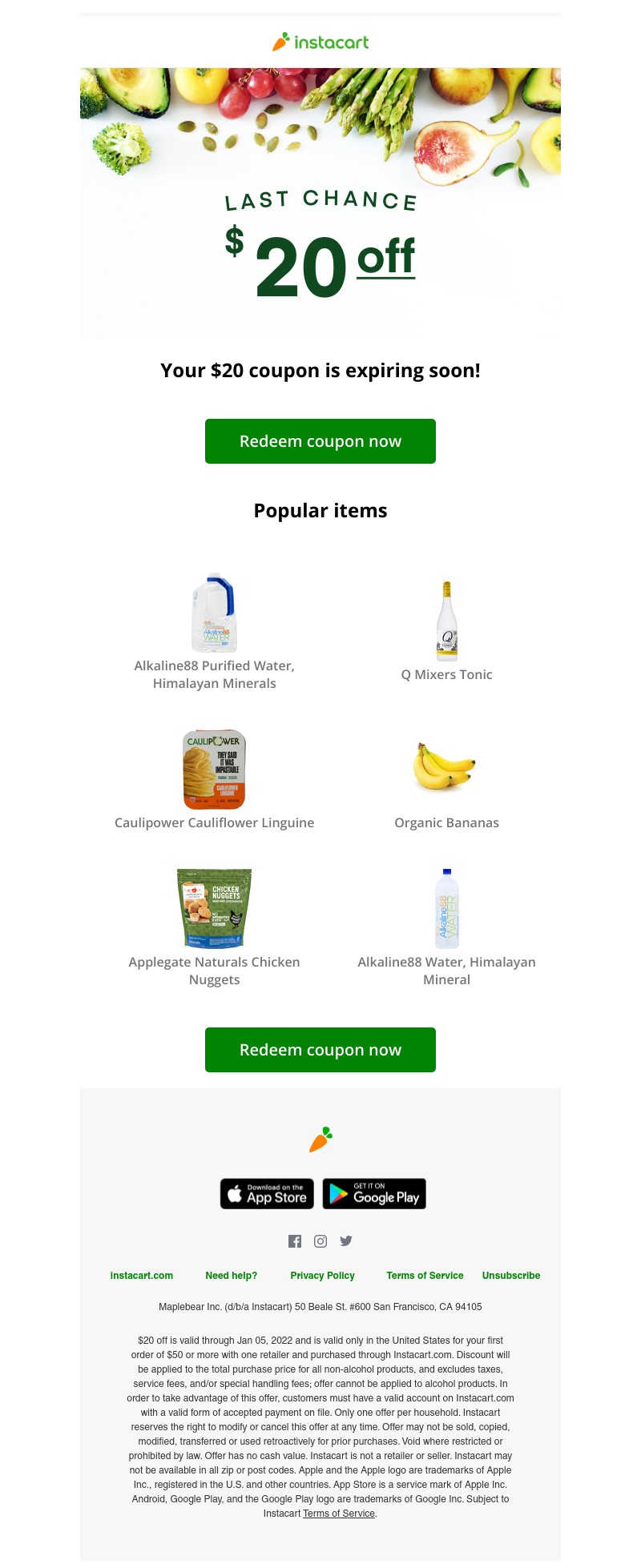Instacart - 💵 Expiring soon! Claim your $20 coupon!