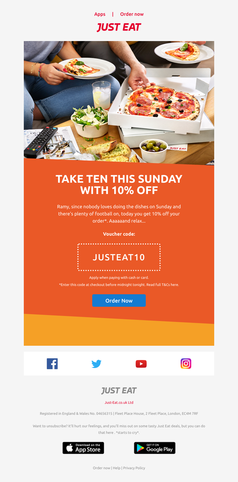 Just Eat - 🍽️ Ramy, get 10% off a stress-free Sunday meal