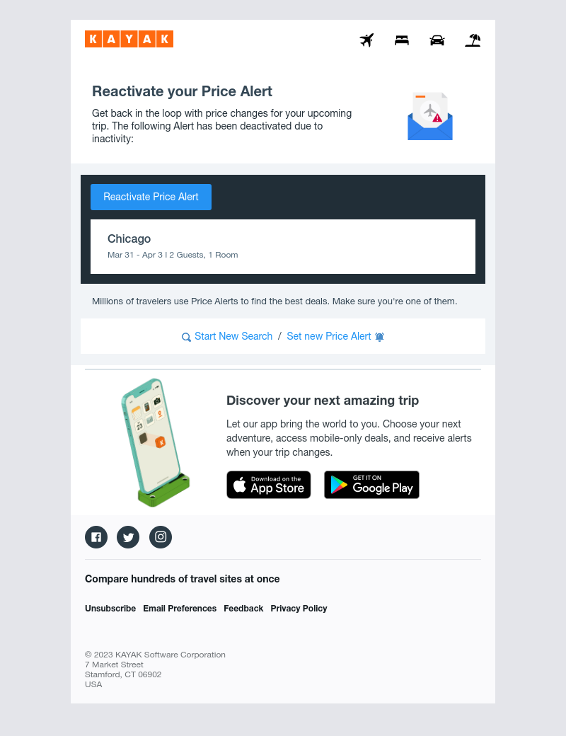 Kayak - *Expired* Reactivate Your Chicago Price Alert