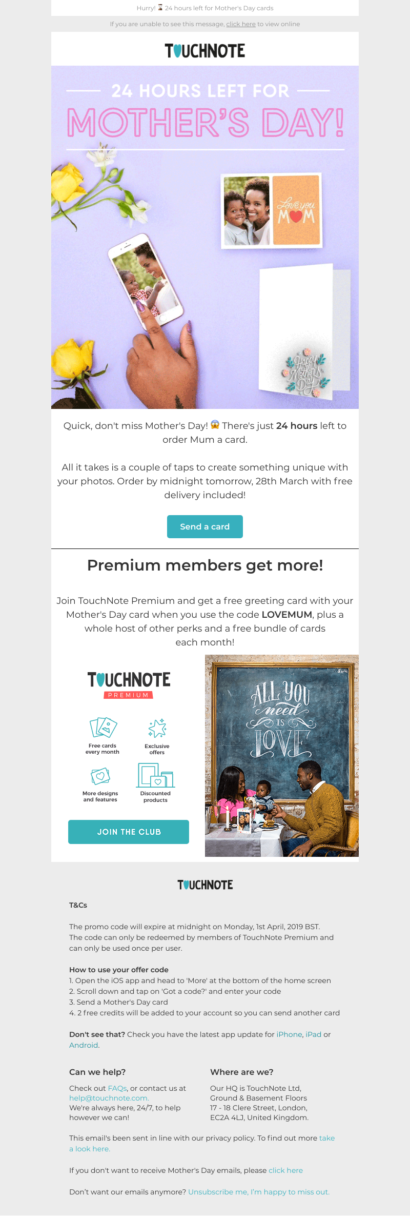 TouchNote - Reminder: 24 hours left for Mother's Day!