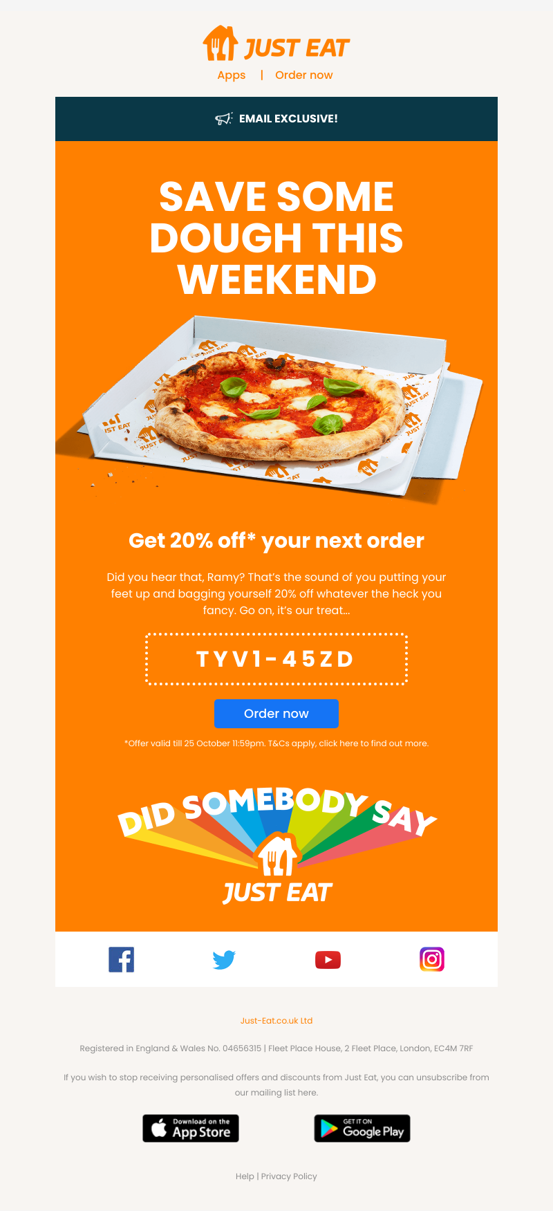 Just Eat - Your 20% voucher is here, Ramy 😉  