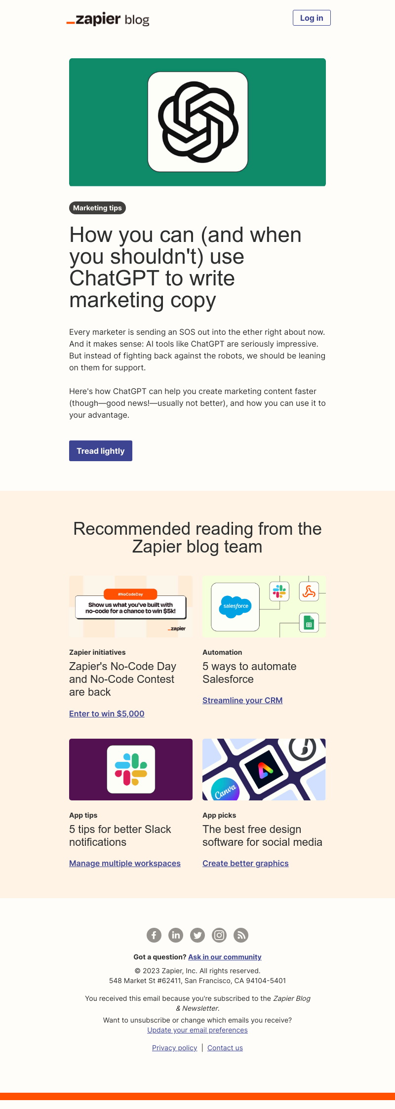 Zapier - Should ChatGPT write marketing copy?