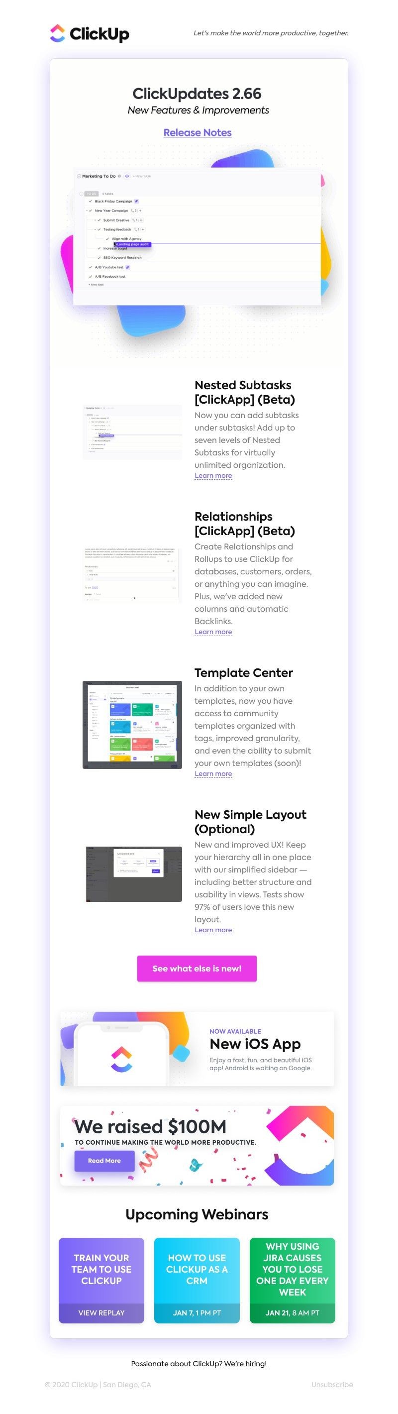 ClickUp - Nested Subtasks, Relationships & Backlinks, Template Center, New Simple Layout, + more!