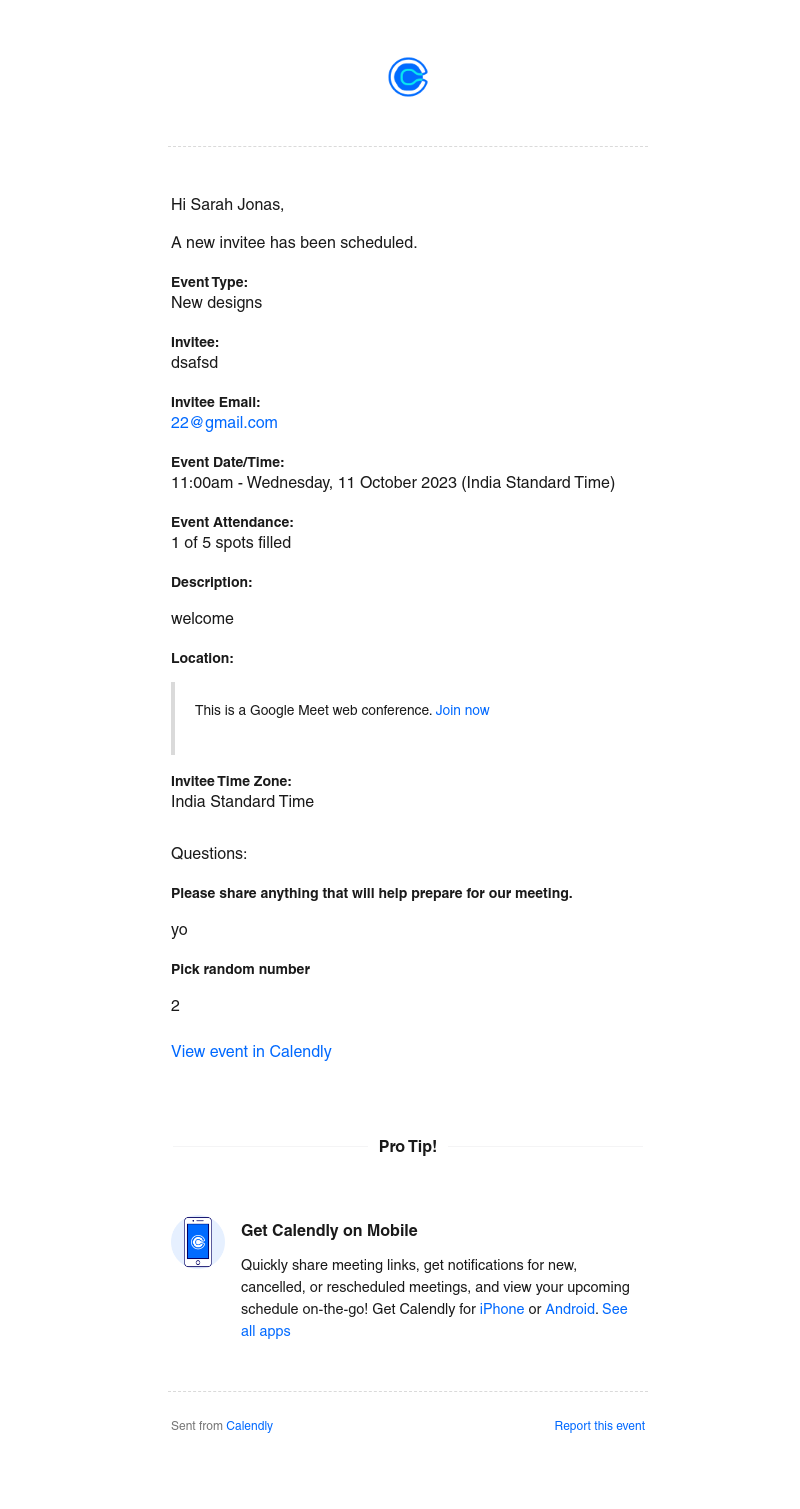 Calendly - dsafsd is attending New designs - 11:00am Wed, 11 Oct 2023