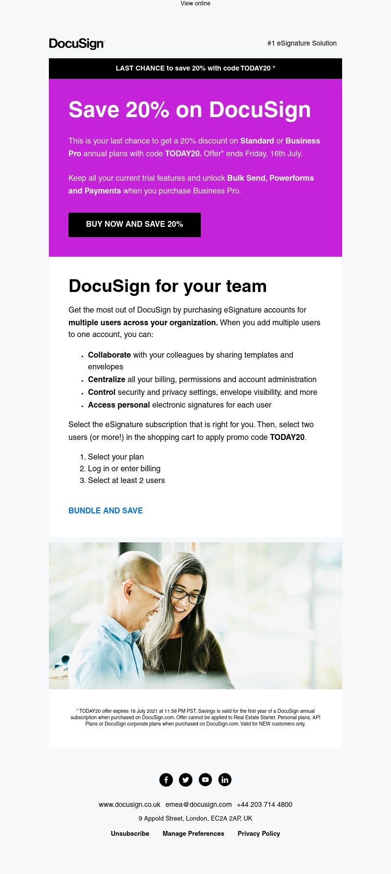 DocuSign - Only one day left to save 20% on DocuSign