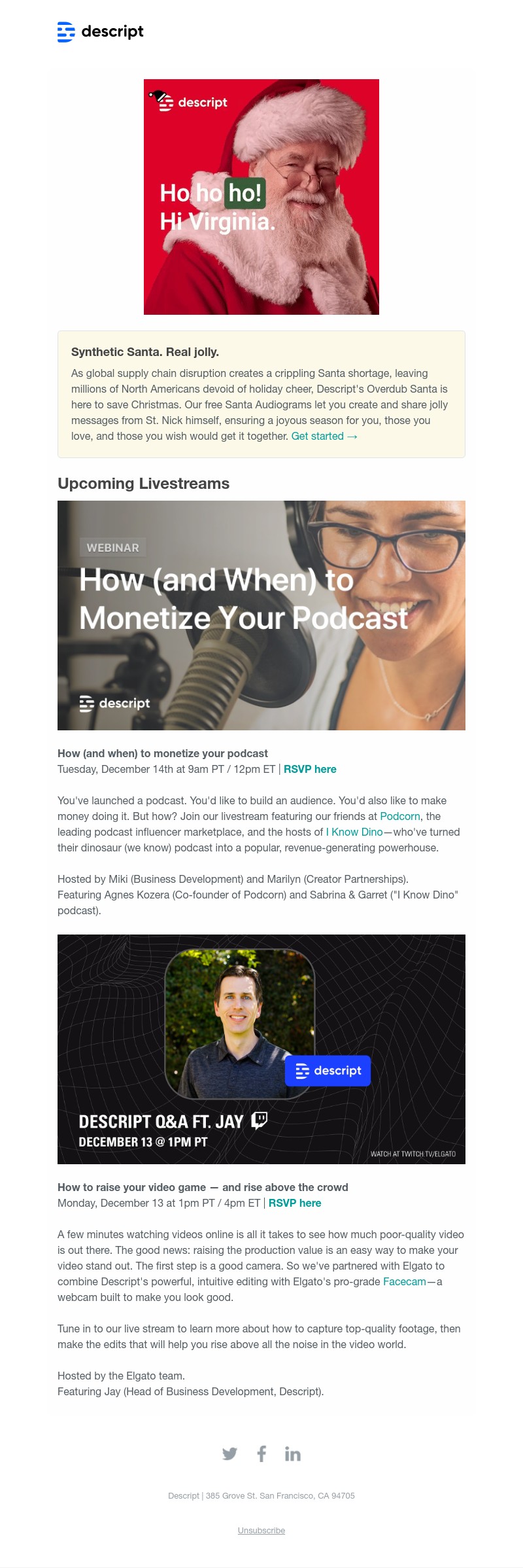 Descript - Santa's Voice | Monetizing your podcast | Looking good on video