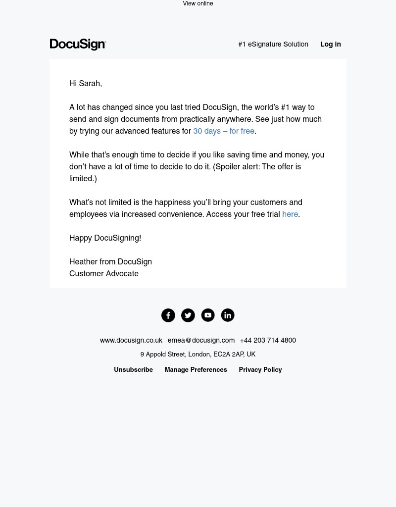 Docusign - Sarah it's been a while...