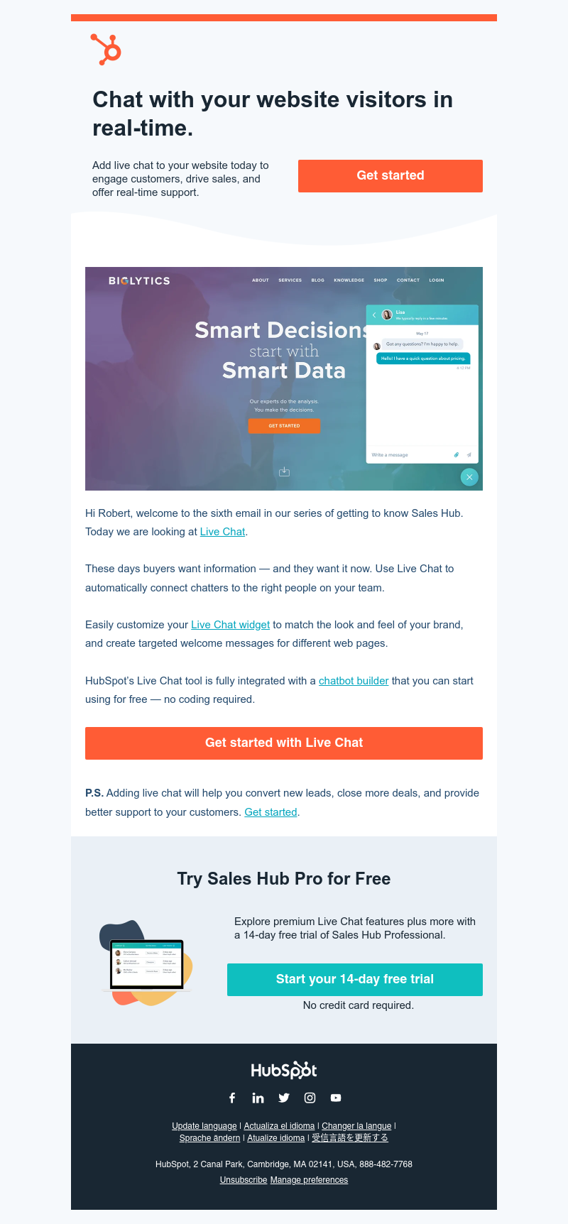 HubSpot CRM - Chat with your website visitors in real-time.