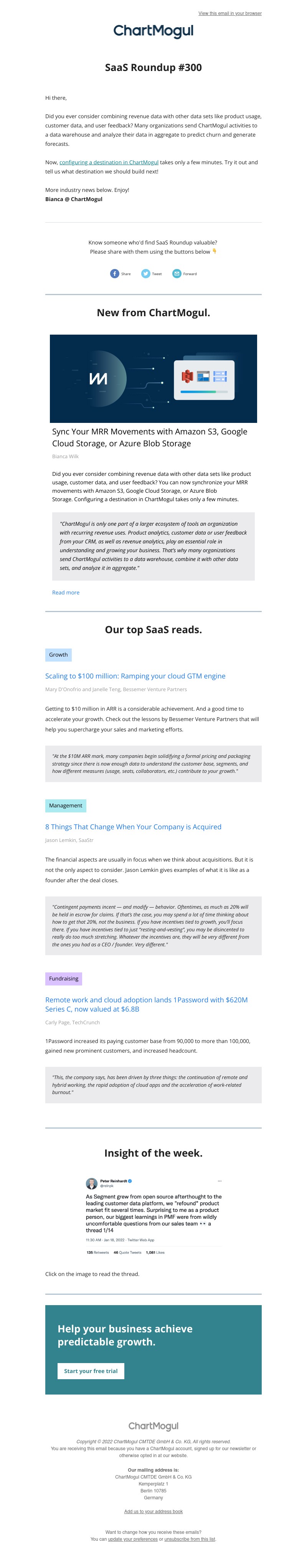 - 🚀 SaaS Roundup: Configure a destination in ChartMogul.