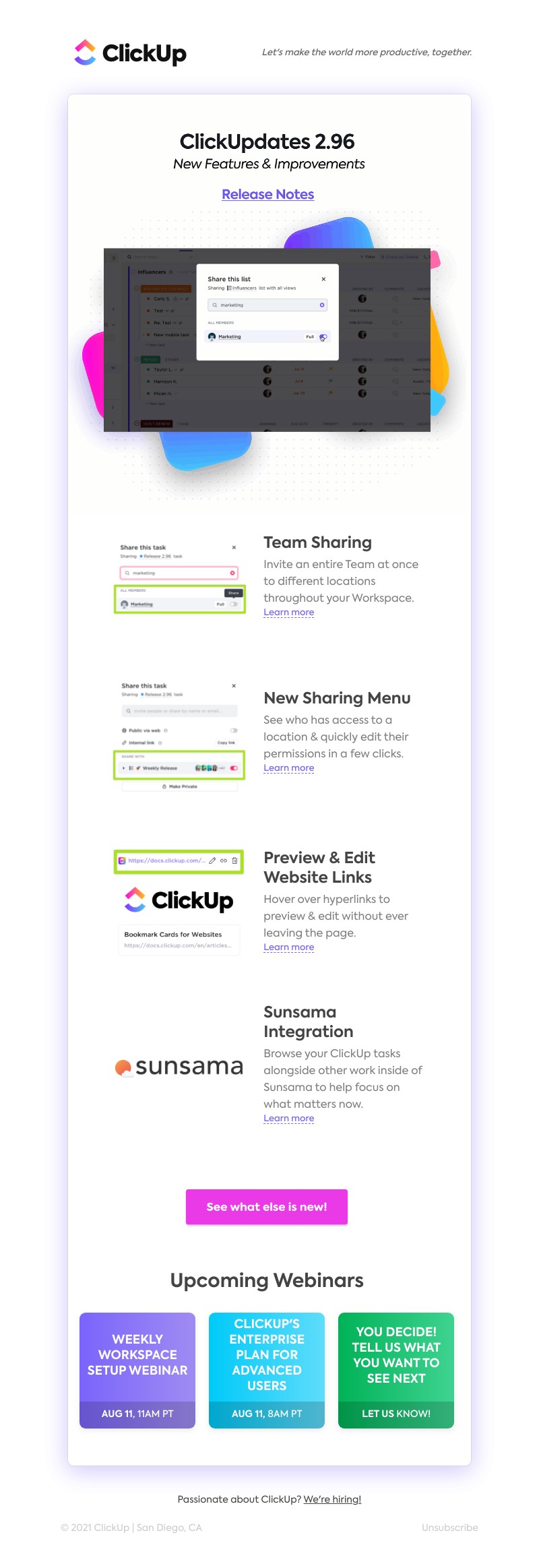 ClickUp - Team Sharing, New Sharing Menu, Preview & Edit Website Links, Sunsama Integration, ➕ more!