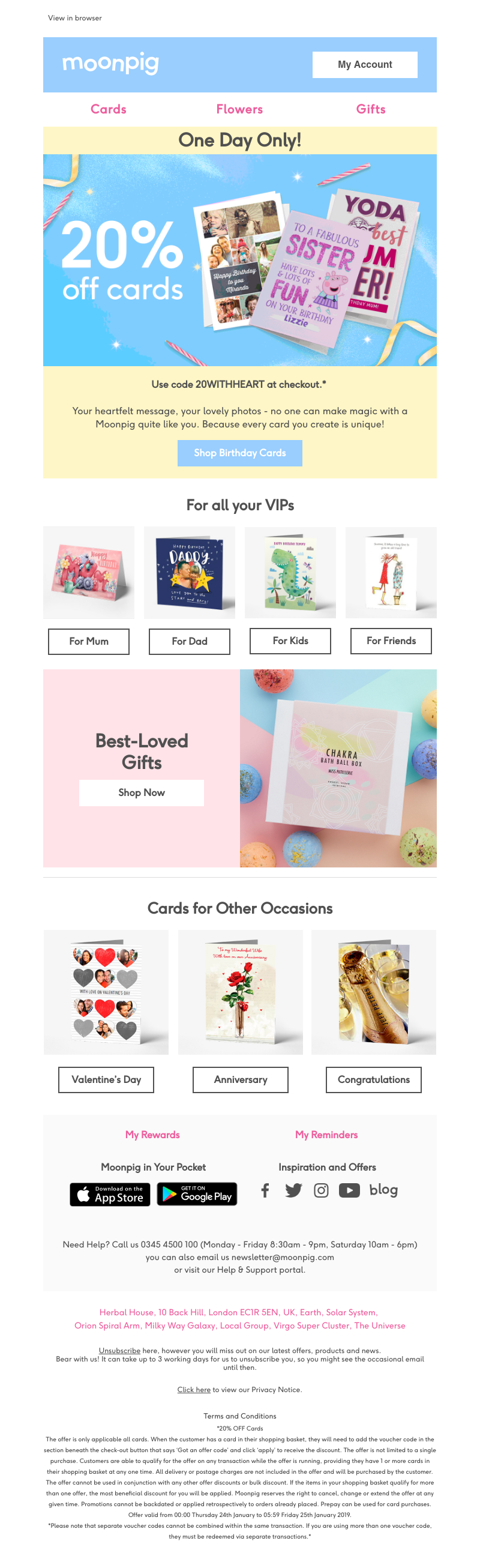 Moonpig - 20% off cards for one day only!