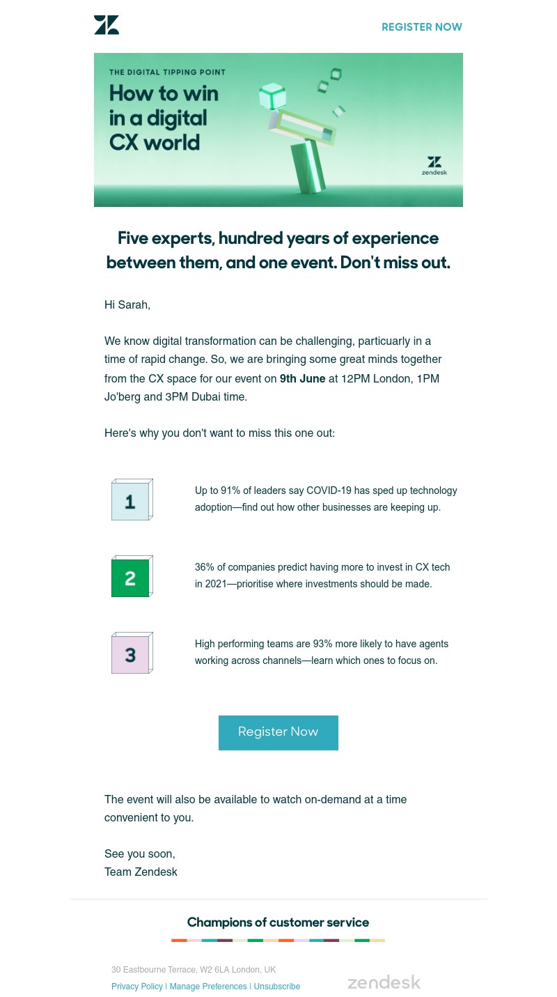 Zendesk - Five experts, hundred years of experience between them, and one event—join us on 9th June