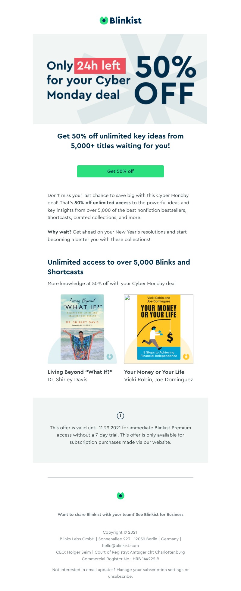 Blinkist - Last chance to save with Cyber Monday!