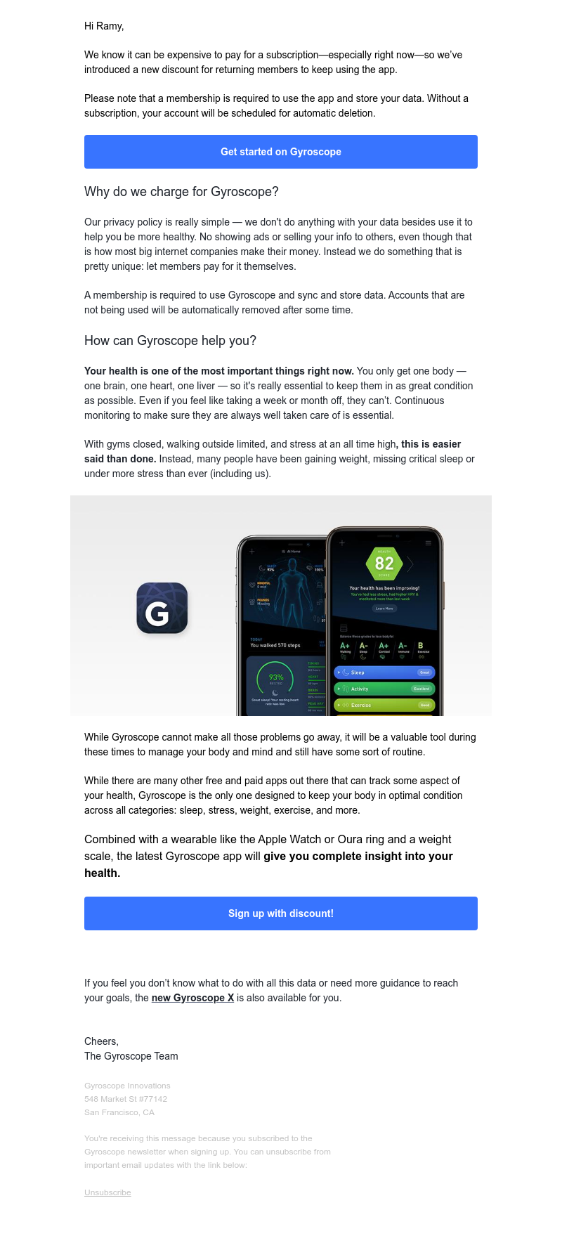 Gyroscope - Want to use Gyroscope but can’t pay full price? New discount for you Ramy! 🤑