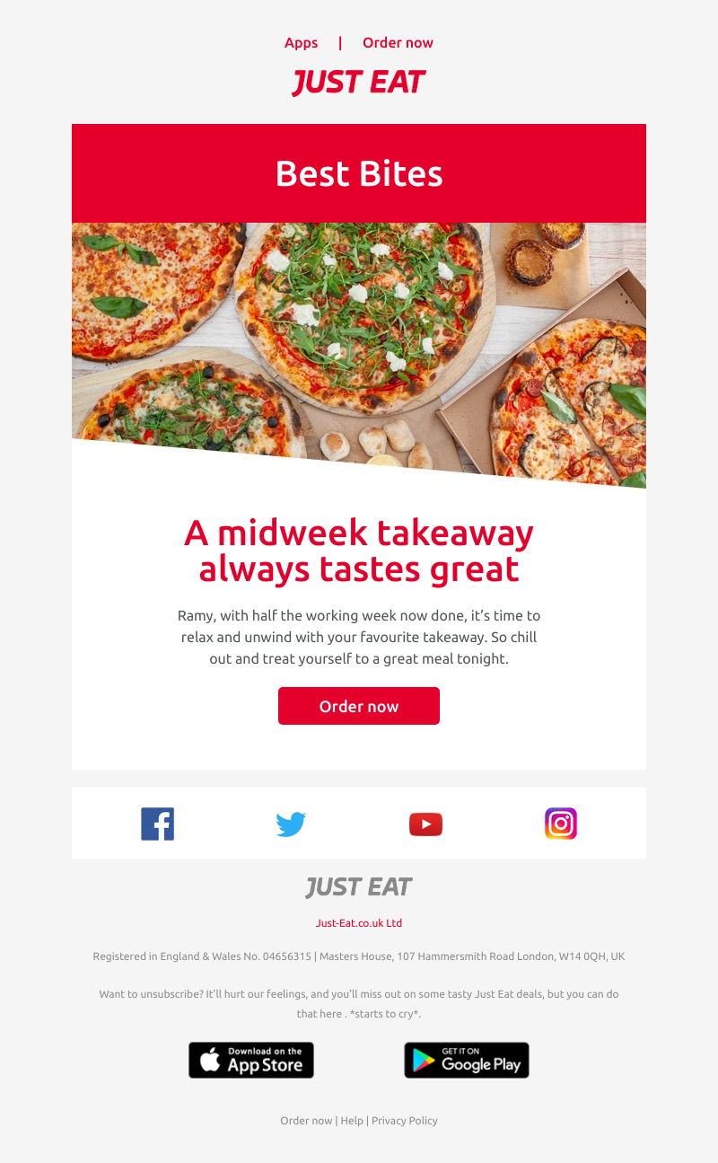 Just Eat - Ramy, you’re over the hump – so it’s tasty treat time