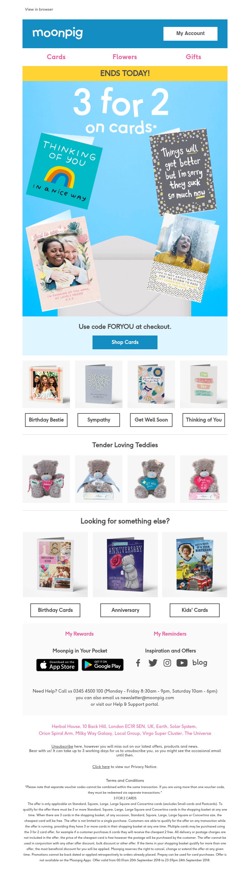 Moonpig - 3 for 2 on cards - ends today.