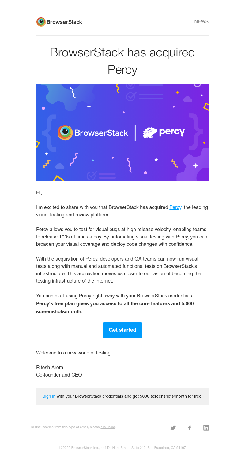  - Announcement: BrowserStack has acquired Percy