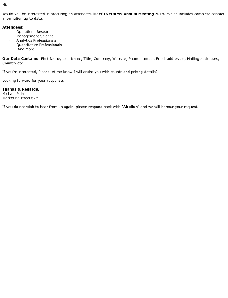 Lyft - RE: INFORMS 2019 Attendees List
