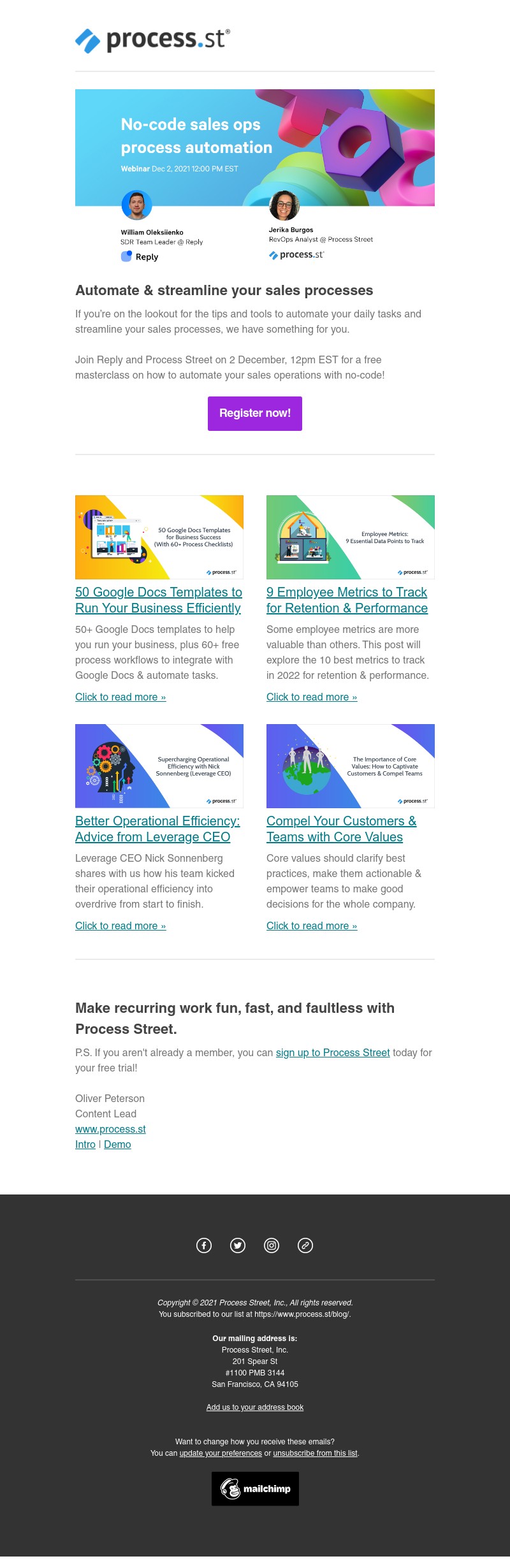 Process Street - Register for our free sales ops masterclass! ​🧠