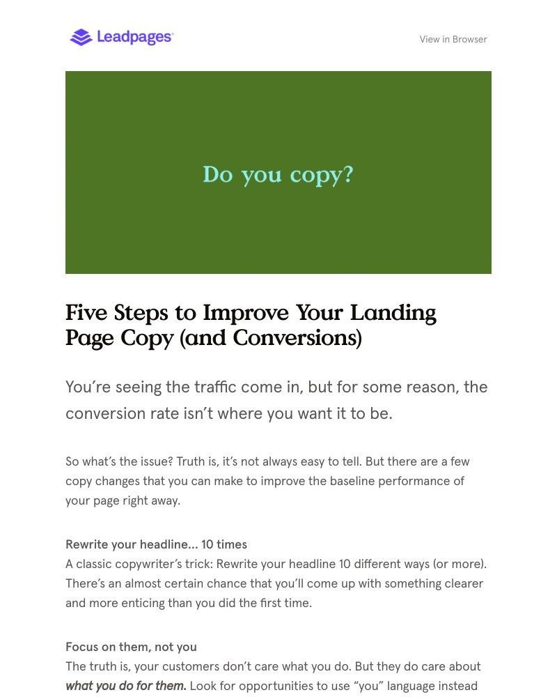 Leadpages - 5 easy ways to improve your landing page copy today.